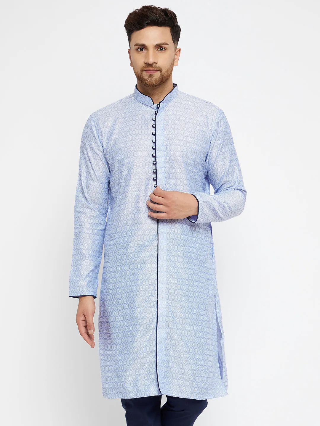 VASTRAMAY Men's Lavender Silk Blend Kurta