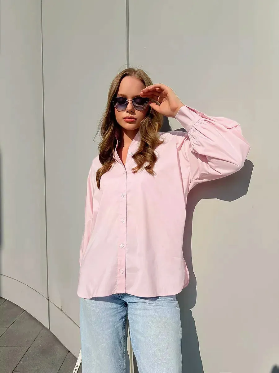 Versatile Round Neck Lantern Sleeve Shirt