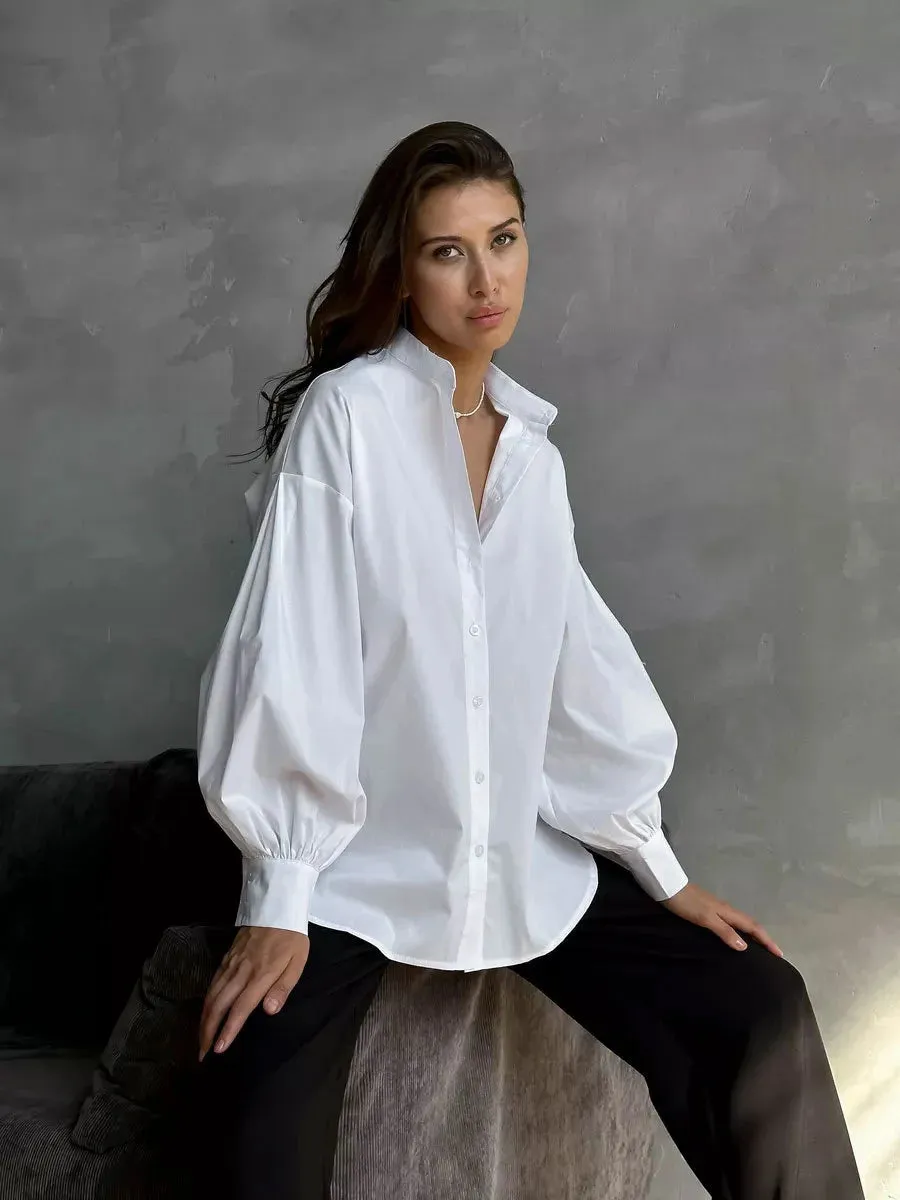 Versatile Round Neck Lantern Sleeve Shirt