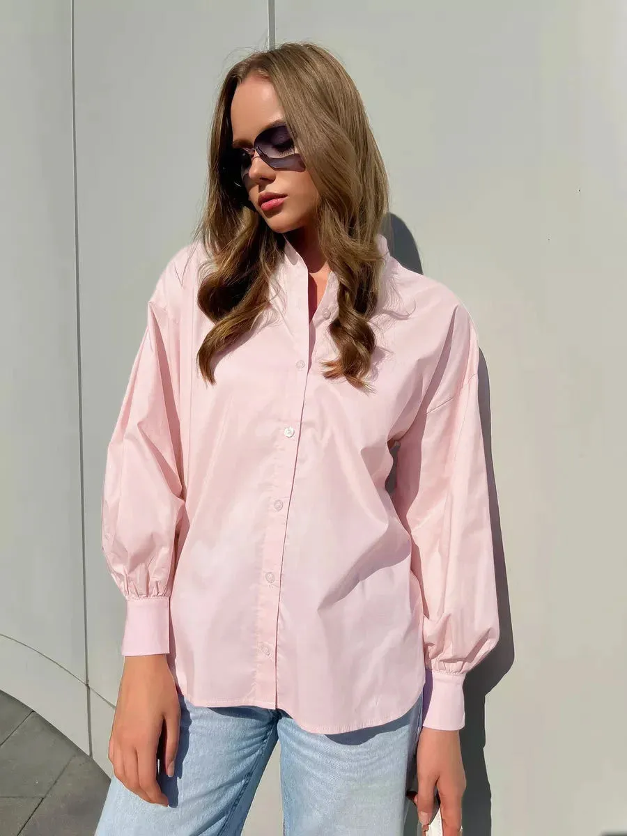 Versatile Round Neck Lantern Sleeve Shirt