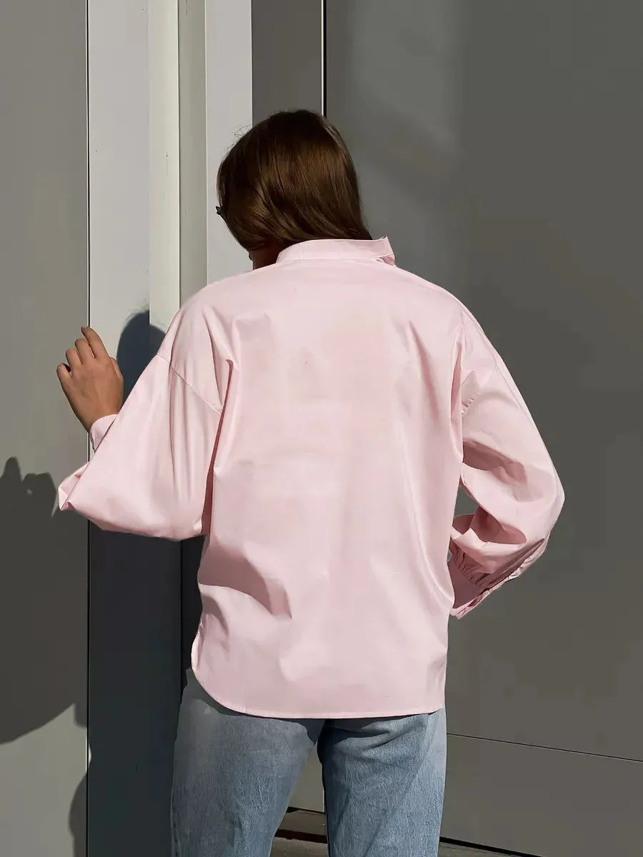 Versatile Round Neck Lantern Sleeve Shirt