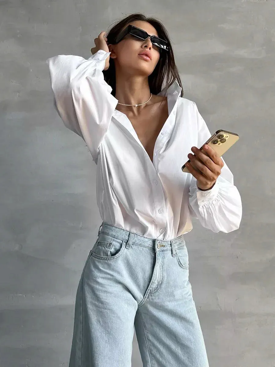Versatile Round Neck Lantern Sleeve Shirt