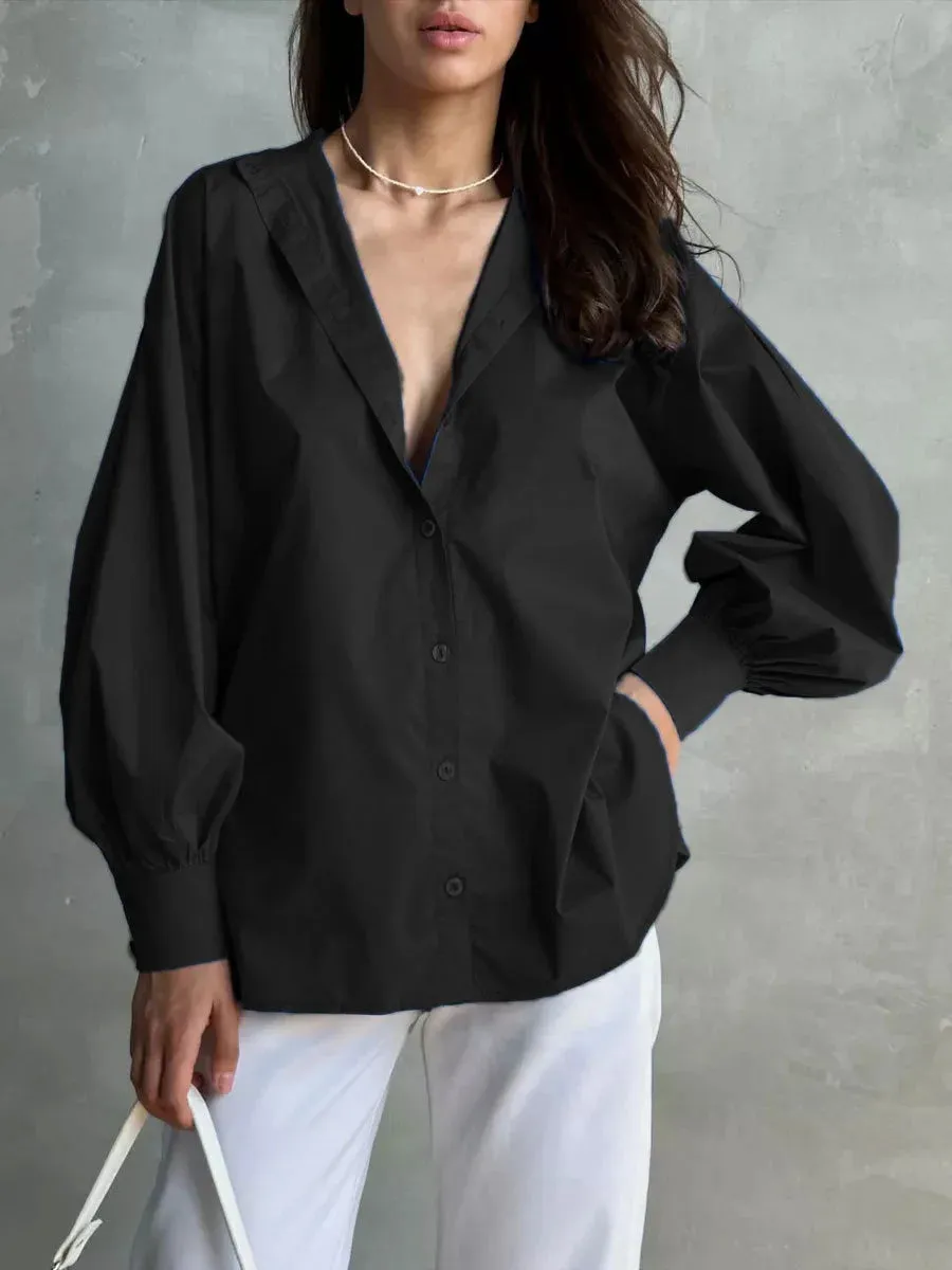 Versatile Round Neck Lantern Sleeve Shirt
