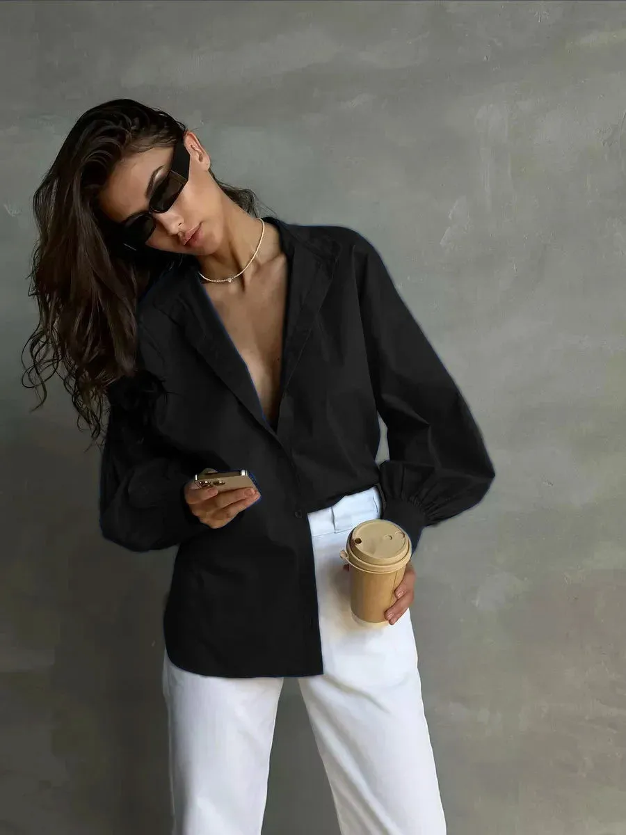 Versatile Round Neck Lantern Sleeve Shirt