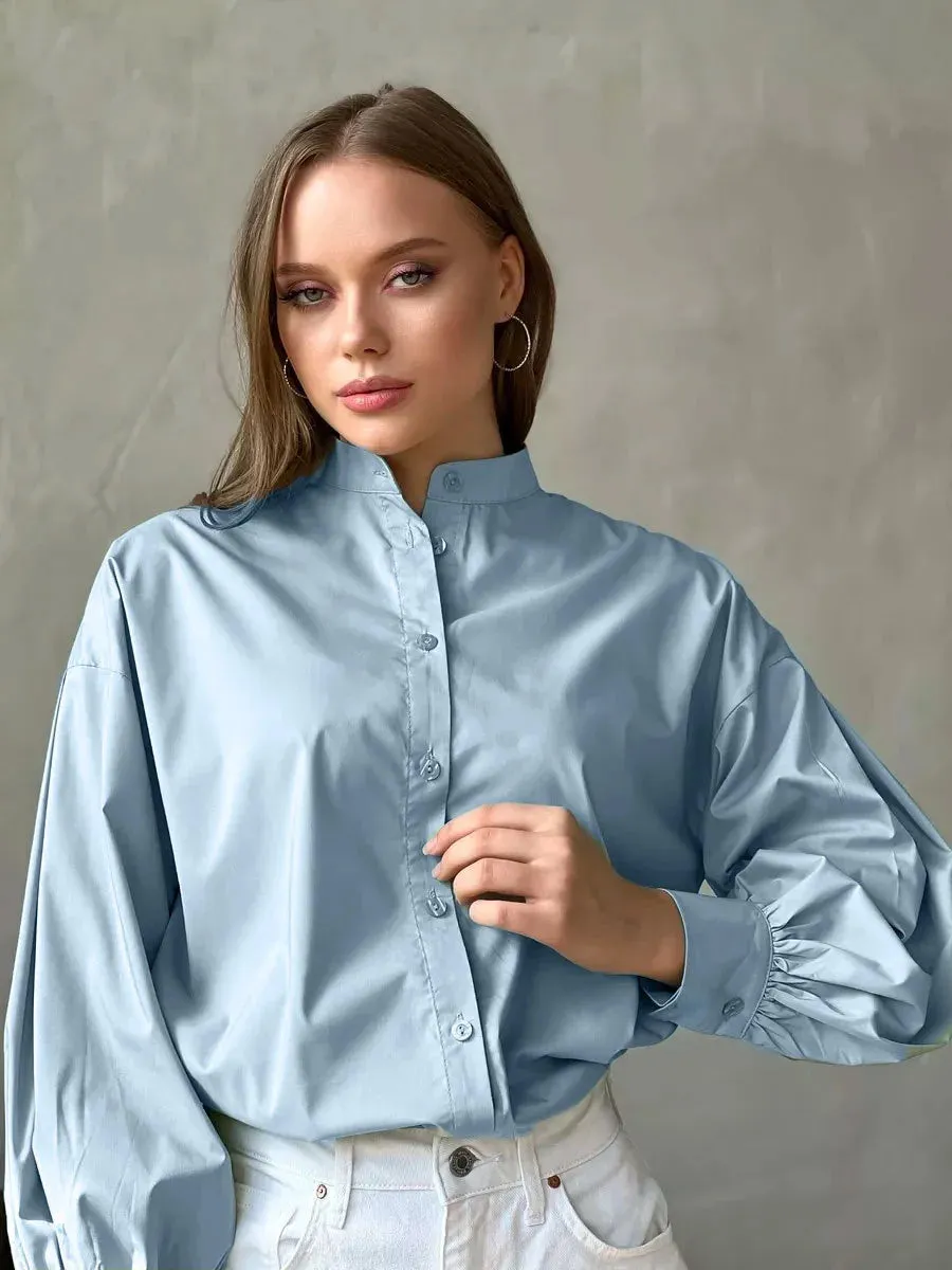 Versatile Round Neck Lantern Sleeve Shirt